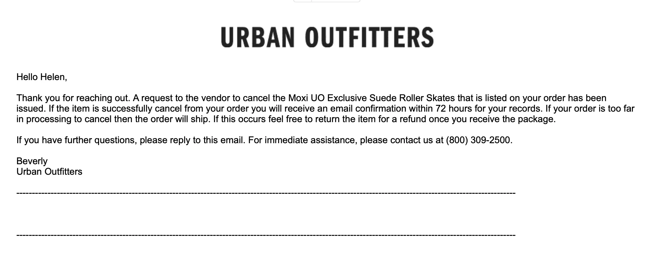 Cancel Urban Outfitters Order